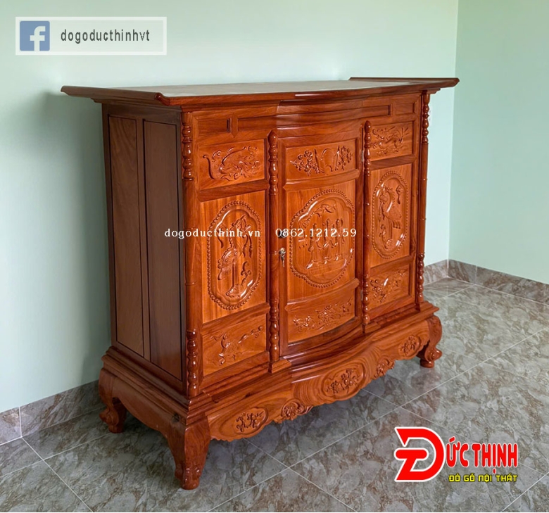 Tủ thờ gỗ đỏ 153 - mẫu Tam Đa