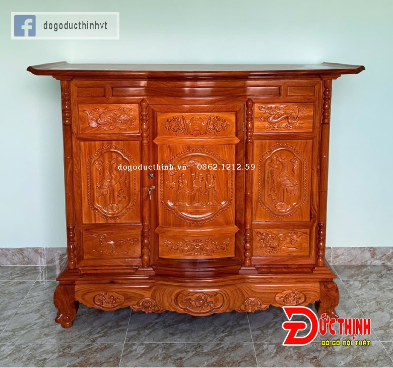 Tủ thờ gỗ đỏ 153 - mẫu Tam Đa